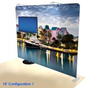 10' tension fabric trad show display with TV mount